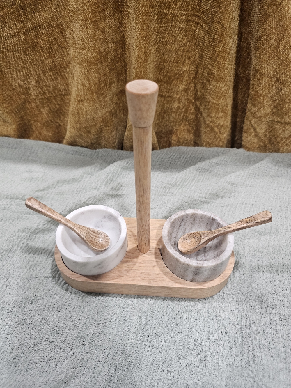 Hearth & Hand with Magnolia 2-Jar Marble Spice Cellar w/ Wood Rack & Spoons